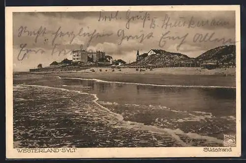 AK Westerland /Sylt, Südstrand vom Wasser aus gesehen