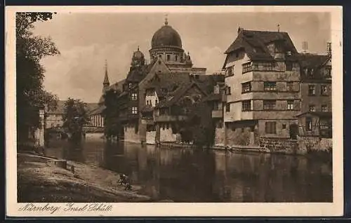 AK Nürnberg, Flusspartie mit Insel Schütt