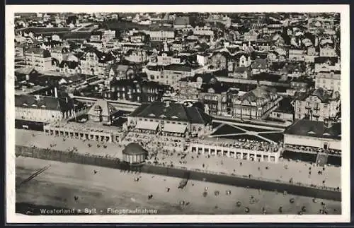 AK Westerland, Blick vom Strand, Fliegeraufnahme