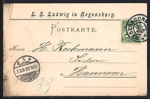 AK Regensburg, Korrespondenzkarte L. S. Ludwig, Zahlungsgutschrift