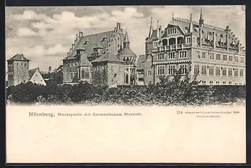 AK Nürnberg, Mauerpartie mit Germanischem Museum