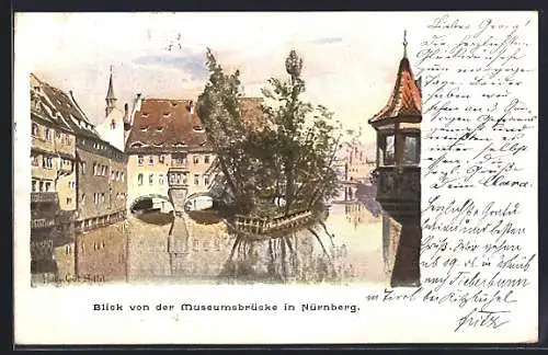 Künstler-AK Nürnberg, Blick von der Museumsbrücke