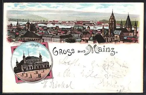 Lithographie Mainz, Gasthaus Stadthalle, Panorama