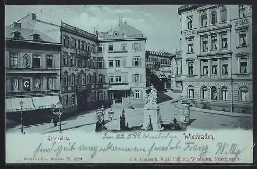 Mondschein-AK Wiesbaden, Denkmal am Kranzplatz