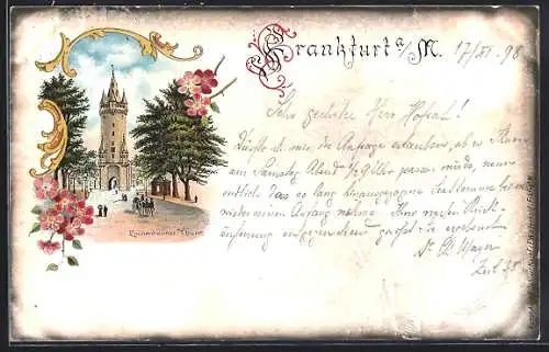 Lithographie Frankfurt a. M., Partie am Eschenheimer Turm
