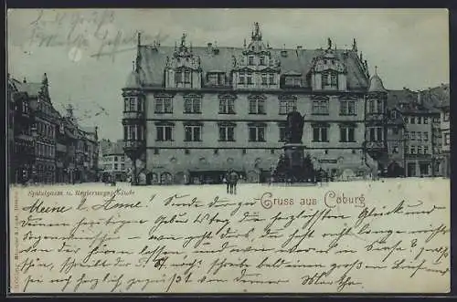 Mondschein-AK Coburg, Spitalgasse u. Regierungsgebäude