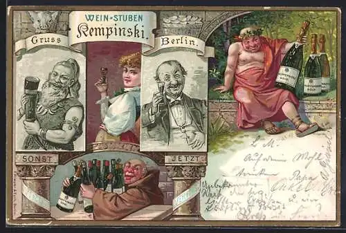 AK Berlin, Restaurant Weinstuben Kempinski, trinkende verschiedener Couleur