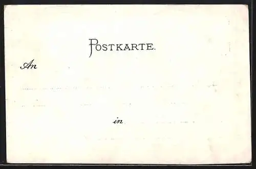 Lithographie Karlsruhe, Schloss mit Schlossgartensee und Schlossturm