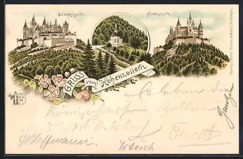 Lithographie Hohenzollern, Südwest- und Nordostseite der Burg