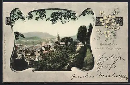 AK Baden-Baden, Blick von der Schlossterrasse
