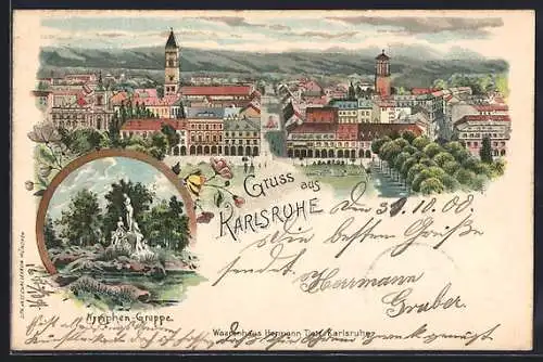 Lithographie Karlsruhe, Nymphen-Gruppe, Gesamtansicht
