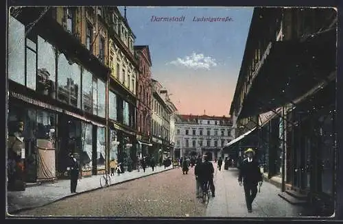 AK Darmstadt, Ludwigstrasse, Blick auf Bottingers Brauerei