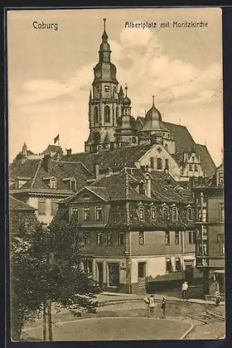 AK Coburg, Albertplatz mit Moritzkirche