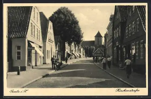 AK Preetz i. H., Kirchenstrasse mit Blumen-Geschäft