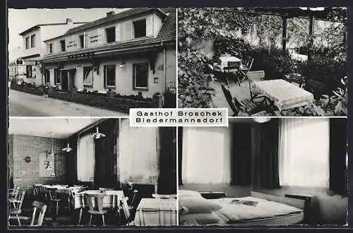 AK Biedermannsdorf, Gasthof Broschek, Aussen- u. Innenansichten, Wienerstrasse 12