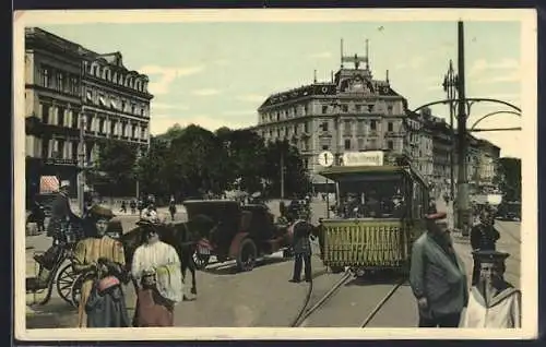 AK Berlin-Tiergarten, Am Potsdamer Platz mit Strassenbahn