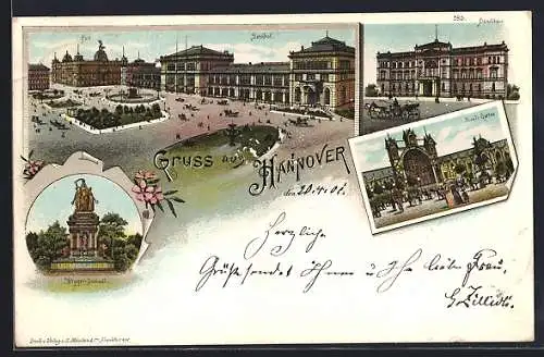 Lithographie Hannover, Bahnhof, Ständehaus und Tivoli-Garten