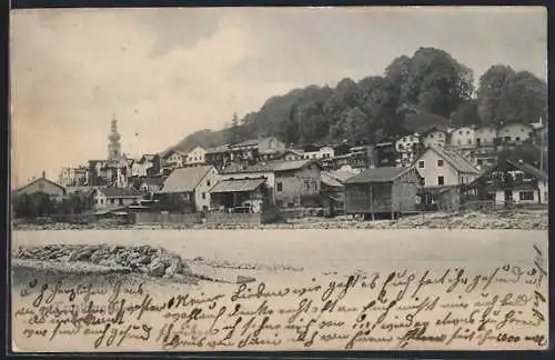 AK Trostberg, Uferpartie mit Bäumen