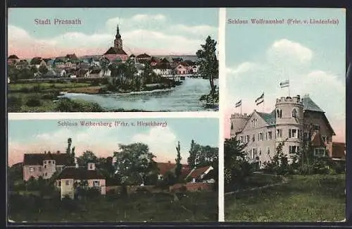 AK Pressath, Teilansicht, Schloss Weihersberg Frhr. v. Hirschberg, Schloss Wolframshof Frhr. v. Lindenfels