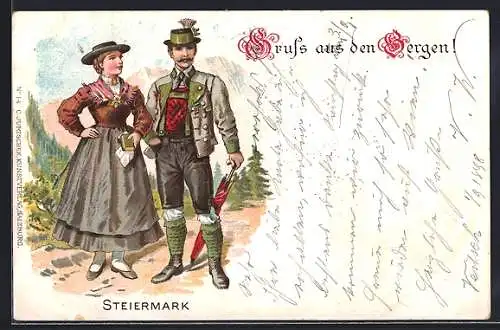 Lithographie Trachten aus der Steiermark