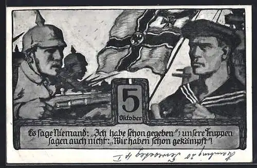 AK Soldat mit Pickelhaube Matrose & Reichskriegsflagge