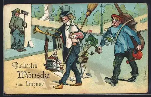 AK Die besten Wünsche zum Umzuge, Schnösel mit Träger