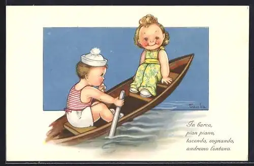 Künstler-AK Kleiner Ruderer im Boot