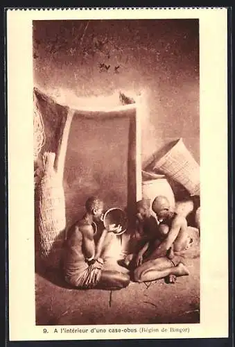 AK Bongor, A l`intérieur d`une case-obus, afrikanische Volkstypen