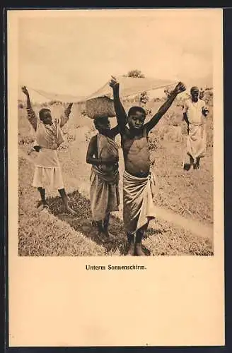 AK Deutsch-Ost-Afrika, Benediktinermissionäre von St. Ottilien, Afrikanische Kinder unterm Sonnenschirm