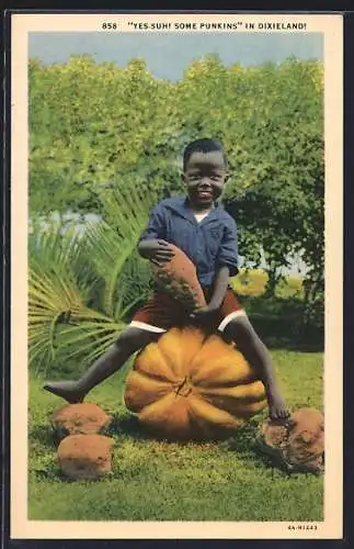 AK Dixieland, Afrikanischer Junge mit Kürbissen, afrikanische Volkstypen