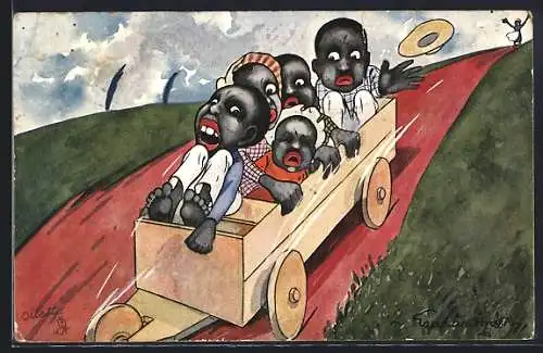 AK Afrikanische Kinder in einem Wagen, afrikanische Volkstypen