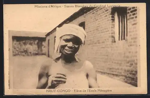 AK Haut-Congo, Missions d`Afrique, Soeurs Blanches du Cardinal Lavigerie, Elève de l`Ecole Ménagère