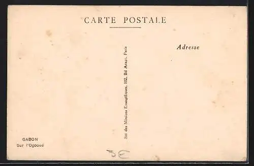 AK Gabon, Sur l`Ogooué, Afikaner im Boot, afrikanische Volkstypen