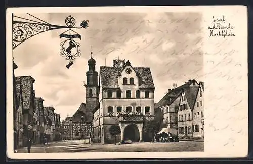 AK Lauf a. d. Pegnitz, Marktplatz mit Rathaus und Kirche