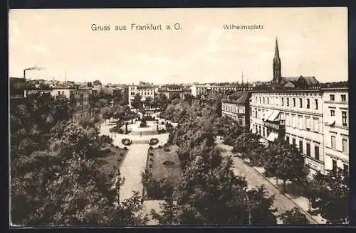 AK Frankfurt a. O., Wilhelmsplatz mit Park und Denkmal