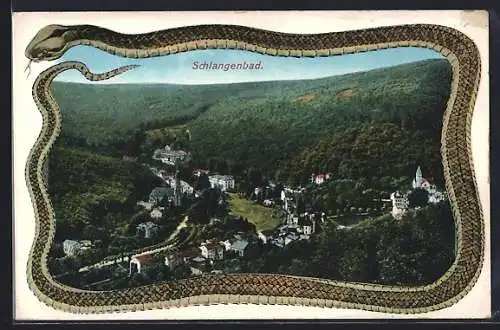 AK Schlangenbad, Panorama im Rahmen in Schlangenform