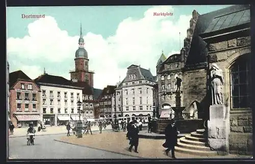 AK Dortmund, Marktplatz mit Geschäften und Fussgängern