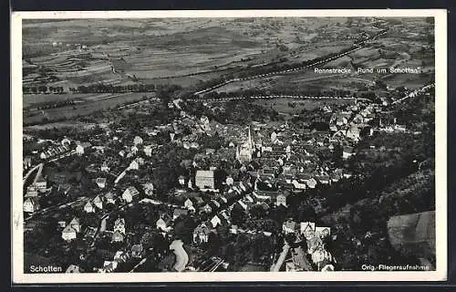 AK Schotten, Ortsansicht mit Rennstrecke vom Flugzeug aus