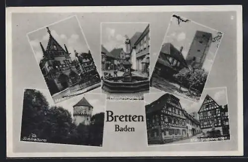 AK Bretten /Baden, Partien am Marktplatzbrunnen, Pfeifferturm und Melanchthonhaus