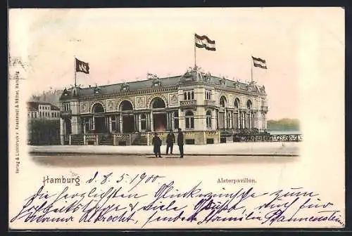 AK Hamburg-Neustadt, Alsterpavillon mit wehenden Fahnen