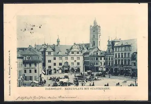 AK Darmstadt, Marktplatz mit Stadtkirche