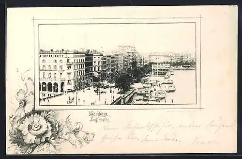 AK Hamburg-Neustadt, Jungfernstieg mit Alsterpromenade im Blumenpassepartout