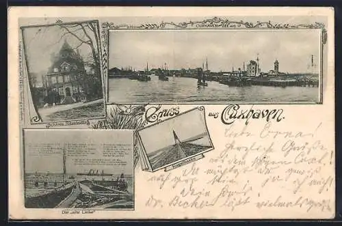 AK Cuxhaven, Blick vom Meer auf den Hafen, Kugelbaake, Die Alte Liebe, Schloss Ritzebüttel