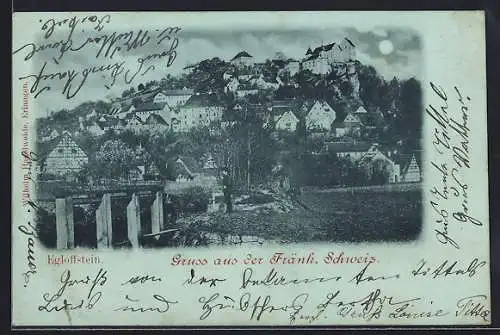 Mondschein-AK Egloffstein /Fränk. Schweiz, Blick auf den Ort