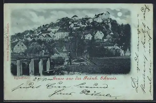 Mondschein-AK Egloffstein /Fränk. Schweiz, Blick auf den Ort