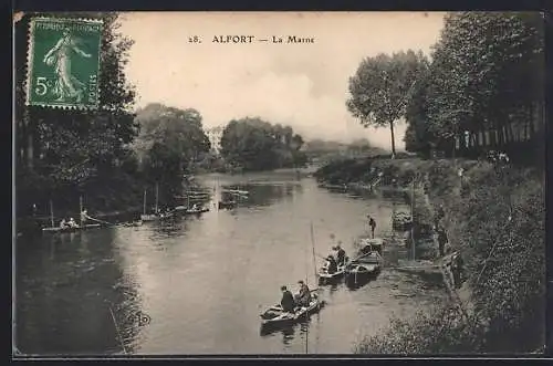 AK Alfort, La Marne avec des pêcheurs et des bateaux sur la rivière