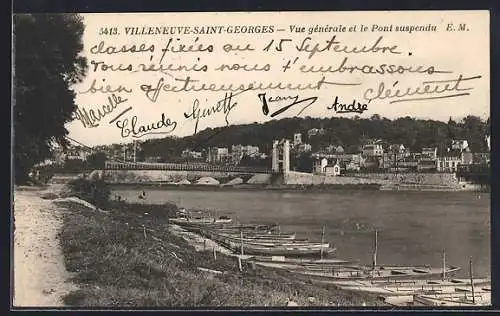 AK Villeneuve-Saint-Georges, Vue générale et le Pont suspendu
