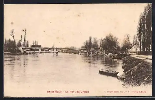 AK Saint-Maur, Le Pont de Créteil et la rivière avec barque sur la rive