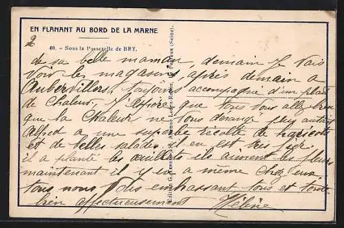 AK Bry-sur-Marne, Sous la passerelle de Bry avec vue sur la rivière et la barque