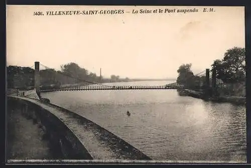 AK Villeneuve-Saint-Georges, La Seine et le Pont suspendu